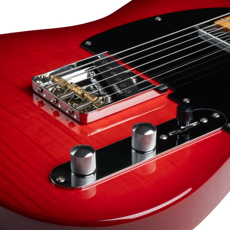 Prodipe Telecaster TC90, alder flame top trans red